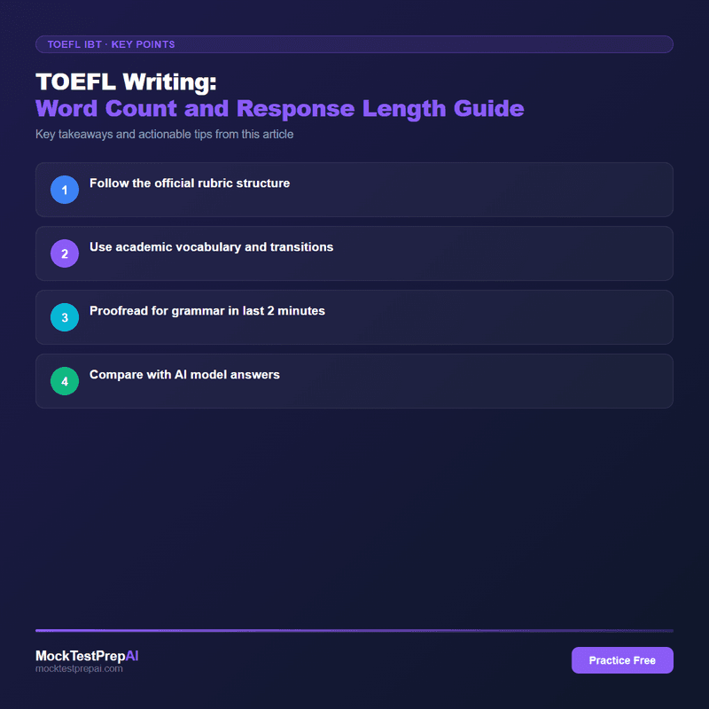 TOEFL Writing: Word Count and Response Length Guide infographic