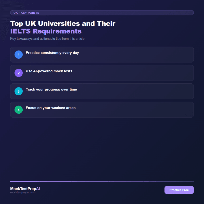 Top UK Universities and Their IELTS Requirements infographic