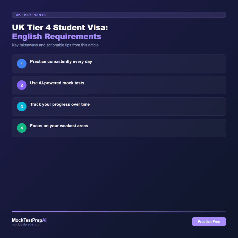 UK Tier 4 Student Visa: English Requirements infographic