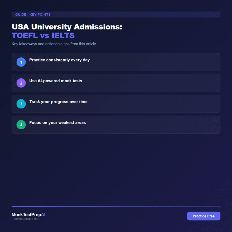 USA University Admissions: TOEFL vs IELTS infographic