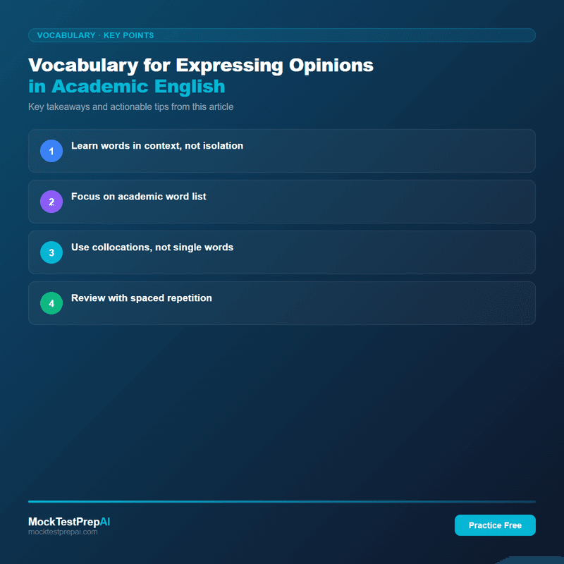 Vocabulary for Expressing Opinions in Academic English infographic